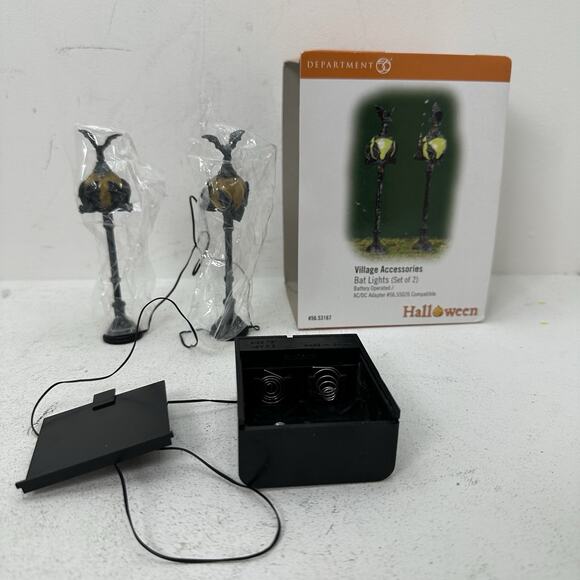 Dept 56 Village Accessories Halloween Bat Lights Set of 2 #53167 Street Lights - Picture 1 of 6